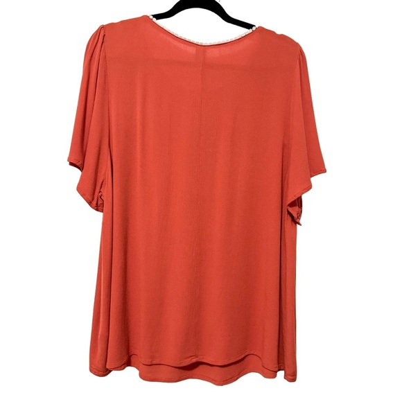 Women’s Plus 3X Embroidered Boho Peasant Blouse Rust Terracotta Orange Fall Top - Picture 2 of 10